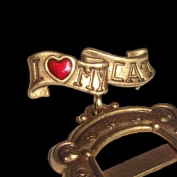 Vintage Danecraft Cat Brooch Pin I Love My Cat Photo Frame Signed - Picture 3 of 4